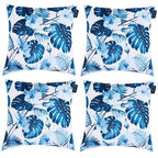 4 x Mojo Cushion Covers Square Pillowcase 45cm Blue Leaf Throw Pillow Cases