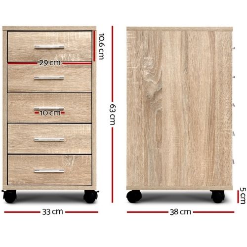 5 Drawer Filing Cabinet Storage Drawers Wood Study Office School File Cupboard