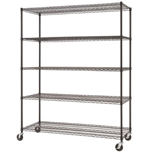 5 Tier Steel Wire Storage Rack Organizer Kitchen Shelving Unit On Wheels - Black