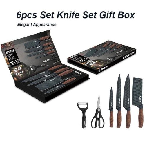 6-Piece Kitchen Knife Set with Block & Sharpener Stainless Steel Nonstick Knives