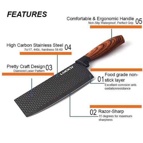 6-Piece Kitchen Knife Set with Block & Sharpener Stainless Steel Nonstick Knives