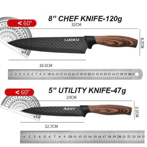 6-Piece Kitchen Knife Set with Block & Sharpener Stainless Steel Nonstick Knives