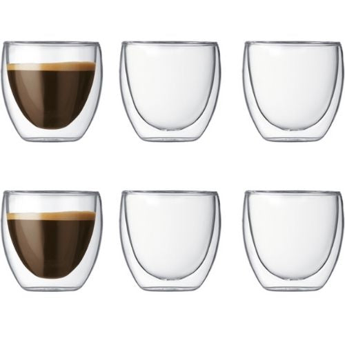 6x Bodum Pavina Double Wall Glasses 80ml Coffee Cup Transparent Drinking Glass