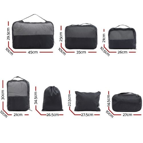 7Pcs Travel Luggage Organiser Suitcase Packing Cubes Pouch Storage Bag Dark Grey