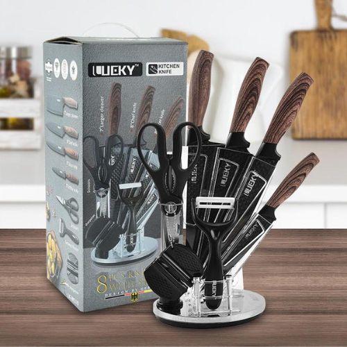 8-Piece Kitchen Knife Set with Block & Sharpener Stainless Steel Knives