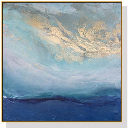 Abstract Gold Blue Square Size Gold Frame Canvas Wall Art Painting 70cmx70cm