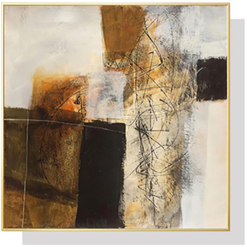 Abstract Gold Brown Painting Style Gold Frame Canvas Wall Art 70cmx70cm