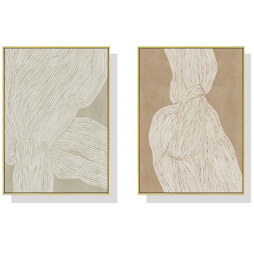 Abstract Line Gold Frame Canvas Home Decor Wall Art Print Set of 2 (40cmx60cm)