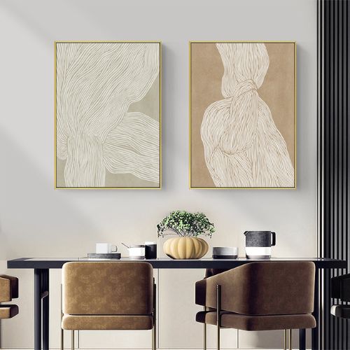 Abstract Line Gold Frame Canvas Home Decor Wall Art Print Set of 2 (40cmx60cm)