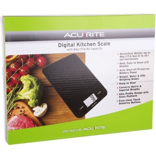 Acurite Large Slim Line Glass Digital Kitchen Food Measure Scale 1g/8kg Black