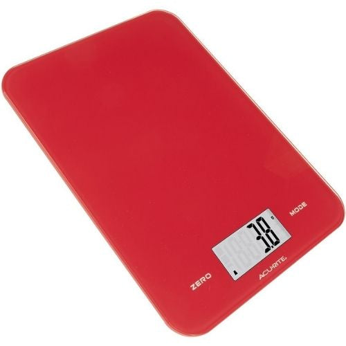 Acurite Large Slim Line Glass Digital Kitchen Food Measure Scale 1g/8kg Red
