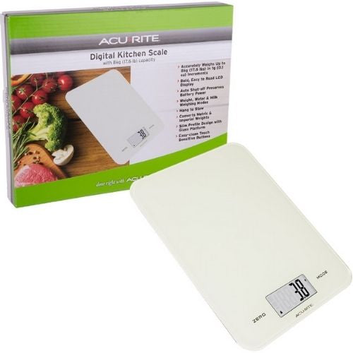 Acurite Large Slim Line Glass Digital Kitchen Food Measure Scale 1g/8kg White