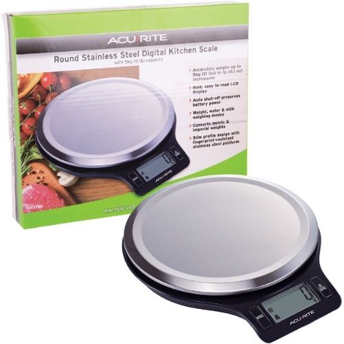 Acurite Round Stainless Steel Digital Scale 1g/5kg Kitchen Food Weighting Black