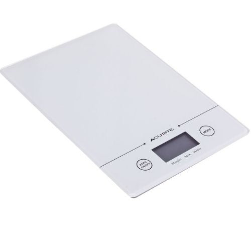 Acurite Slim Line Glass 1g/5kg Digital Kitchen Food/Nutrition Scale Weight White