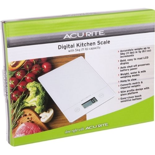 Acurite Slim Line Glass 1g/5kg Digital Kitchen Food/Nutrition Scale Weight White