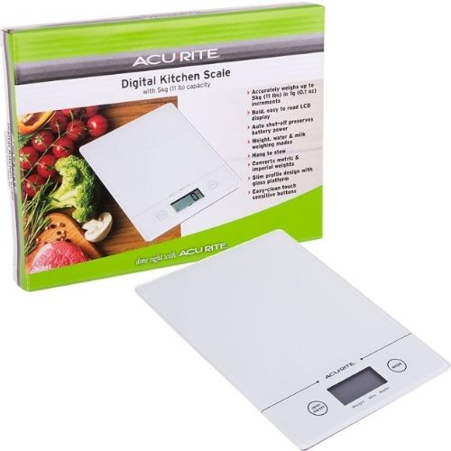 Acurite Slim Line Glass 1g/5kg Digital Kitchen Food/Nutrition Scale Weight White