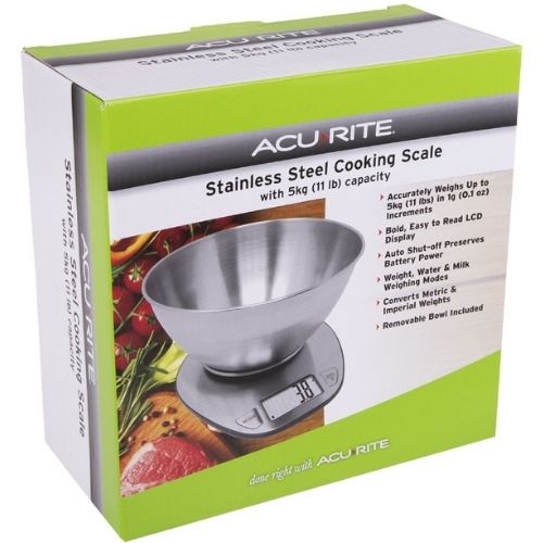 Acurite Stainless Steel Digital Food/Cooking Weight Kitchen Scale w/ 5kg/1g Bowl