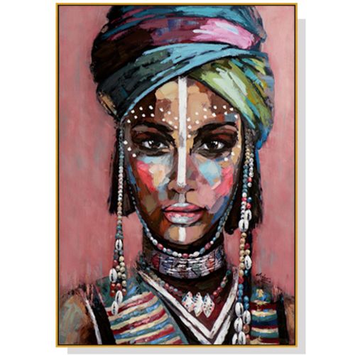 African Woman II Gold Frame Canvas Wall Art for Living Room Home Decor 50cmx70cm
