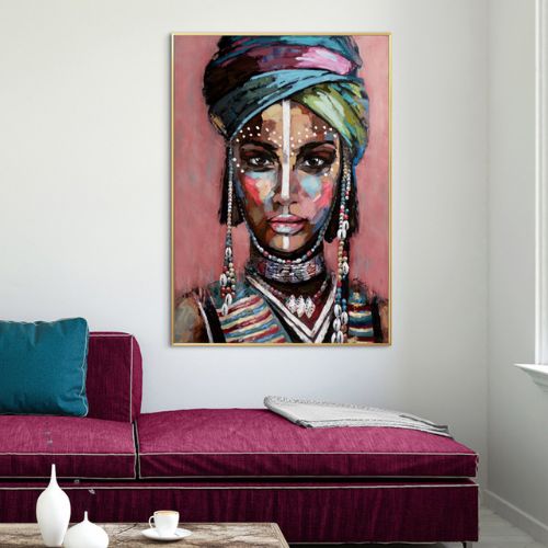 African Woman II Gold Frame Canvas Wall Art for Living Room Home Decor 50cmx70cm