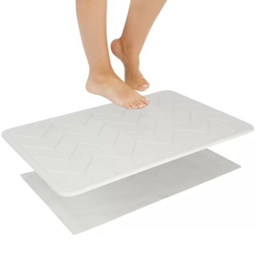 Algodon Dri Bath Stone Bathroom Shower Water Absorbing Mat - Natural White