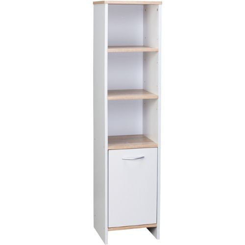 Alto Bathroom Tallboy Narrow High Cabinet With 1 Doors & 3 Shelves - Oak & White