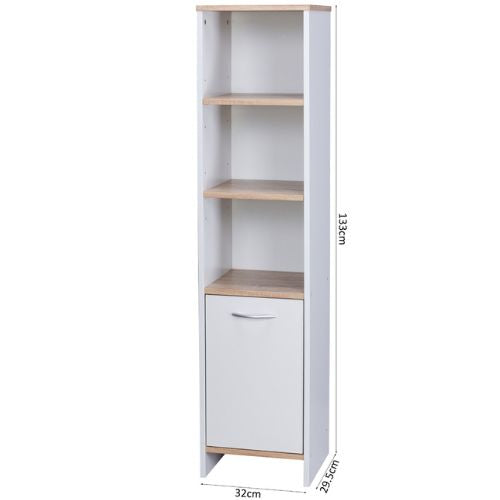 Alto Bathroom Tallboy Narrow High Cabinet With 1 Doors & 3 Shelves - Oak & White