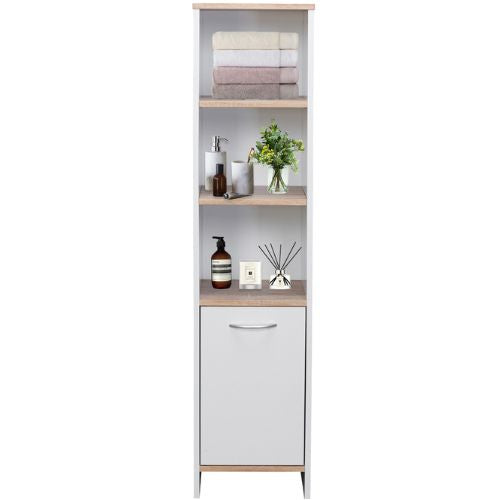 Alto Bathroom Tallboy Narrow High Cabinet With 1 Doors & 3 Shelves - Oak & White