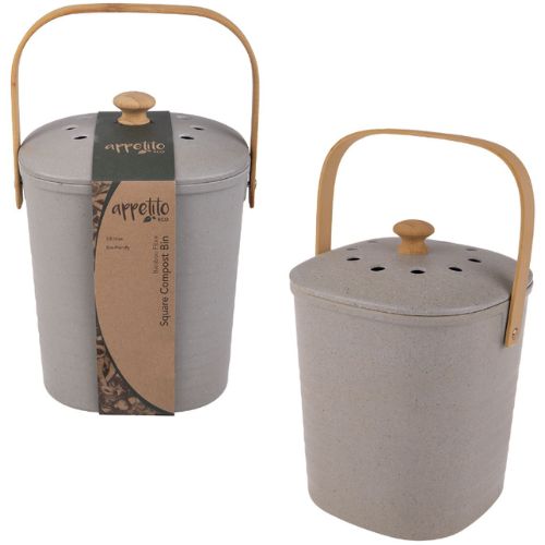 Appetito Square Bamboo Fibre Compost Bin Food Recycling Trash 3.8L - Grey