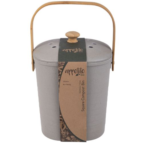 Appetito Square Bamboo Fibre Compost Bin Food Recycling Trash 3.8L - Grey