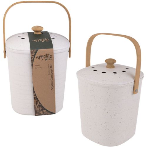 Appetito Square Bamboo Fibre Compost Bin Food Recycling Trash 3.8L - White