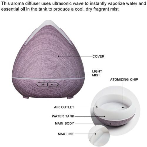 Aroma Diffuser Air Humidifier Essential Oil Aromatherapy Ultrasonic 400ml Violet