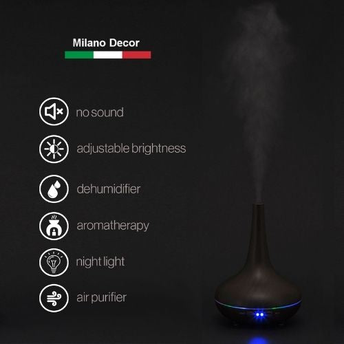 Aroma Diffuser + Essential Oil Aromatherapy LED Light Dark Wood Grain Humidifier