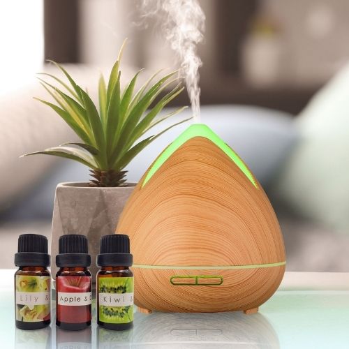 Aroma Diffuser + Essential Oils Aromatherapy LED Air Humidifier 400ml Light Wood
