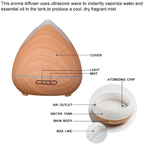 Aroma Diffuser + Essential Oils Aromatherapy LED Air Humidifier 400ml Light Wood