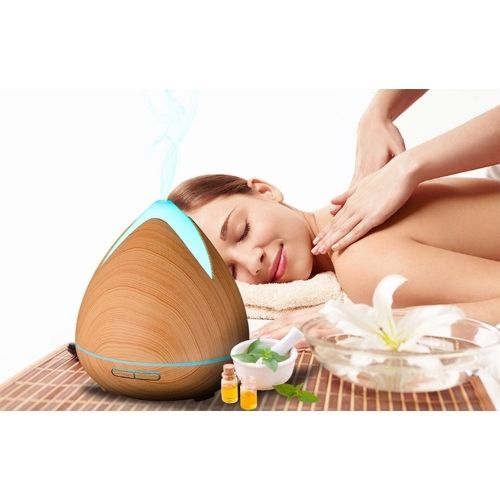 Aroma Diffuser + Essential Oils Aromatherapy LED Air Humidifier 400ml Light Wood