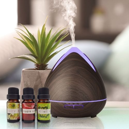 Aroma Diffuser + Essential Oils Aromatherapy LED Air Humidifier 400ml, Dark Wood