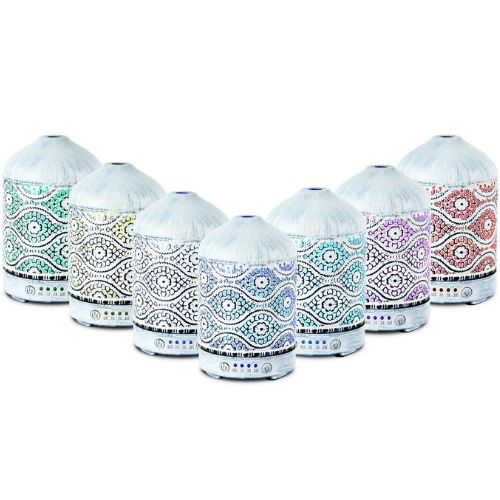 Aromatherapy Oil Diffuser 100ml w 7 Colours Changing LED Lights - Vintage White