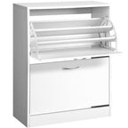 Artiss 2 Door Shoe Rack Cabinet 3 Adjustable Level Shelf Space 24 Pairs - White