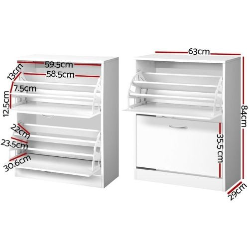 Artiss 2 Door Shoe Rack Cabinet 3 Adjustable Level Shelf Space 24 Pairs - White