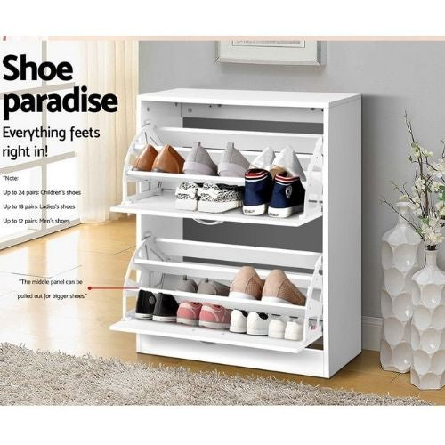 Artiss 2 Door Shoe Rack Cabinet 3 Adjustable Level Shelf Space 24 Pairs - White