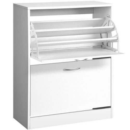 Artiss 2 Door Shoe Rack Cabinet 3 Adjustable Level Shelf Space 24 Pairs - White
