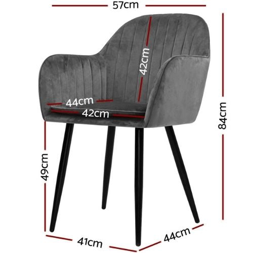 Artiss 2 x Dining Chairs Retro Chair Metal Legs Replica Armchair Velvet - Grey