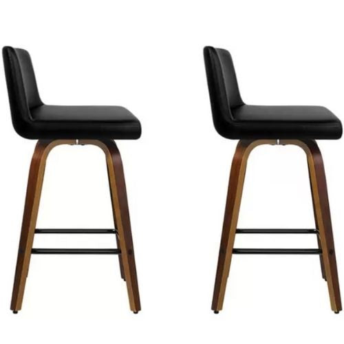 Artiss 2x Felipe Bar Stools Wooden Kitchen Stool Swivel Chairs - Black/Walnut