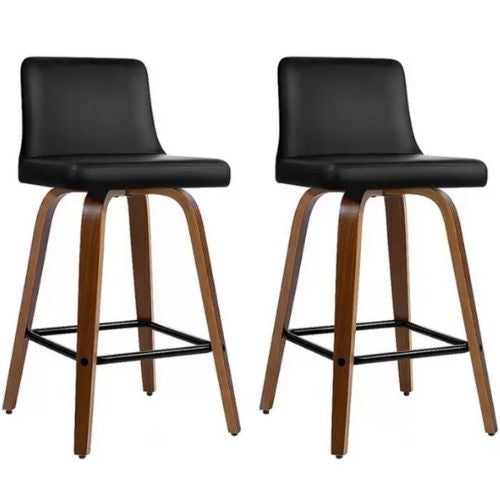 Artiss 2x Felipe Bar Stools Wooden Kitchen Stool Swivel Chairs - Black/Walnut