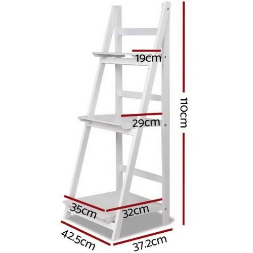 Artiss 3-Tier Ladder Shelf Wooden Bookshelf Storage Display Rack Organiser White