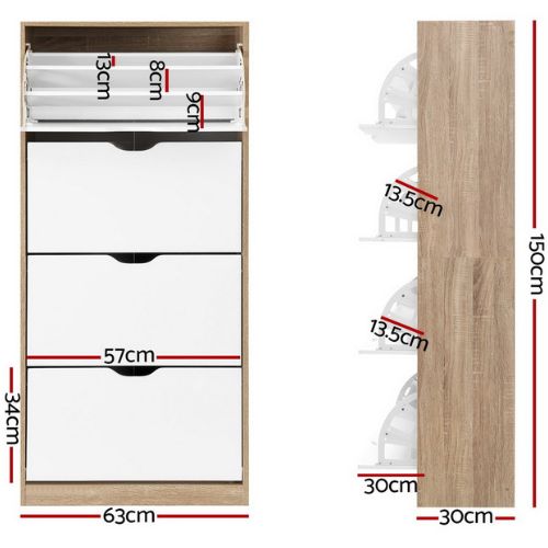 Artiss 48 Pairs Shoe Rack Cabinet Wooden Shelf Shoes Organiser Storage Shelves