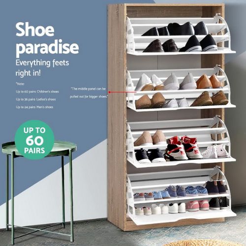 Artiss 48 Pairs Shoe Rack Cabinet Wooden Shelf Shoes Organiser Storage Shelves