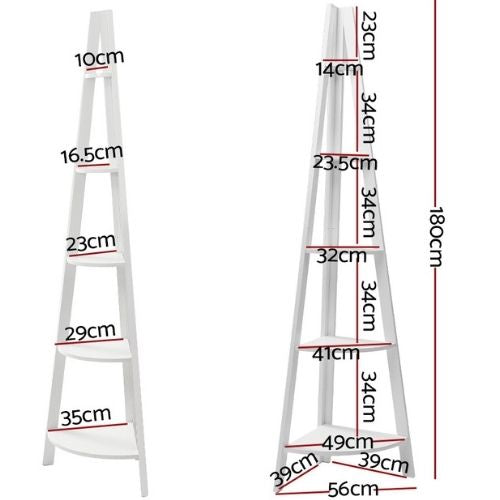 Artiss 5 Tier Corner Ladder Shelf Stand Display Rack Storage Organiser Bookshelf
