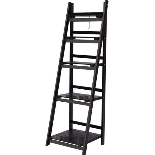 Artiss 5 Tier Ladder Shelf Wooden Bookshelf Storage Rack Display Stand - Coffee
