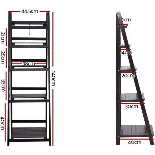 Artiss 5 Tier Ladder Shelf Wooden Bookshelf Storage Rack Display Stand - Coffee